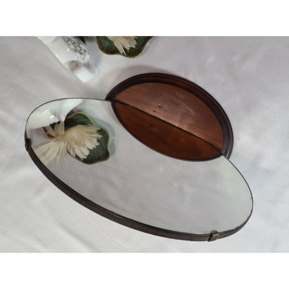 Vintage Round Mirror on Wood Base 12" Beveled Vanity Decor Rustic Accent - Picture 7 of 9
